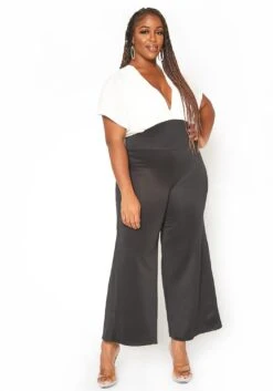 Asoph Plus Size Ribbed Knit Contrast Angel Sleeve Jumpsuit -Curve Elegance Shop 2016036 135 0