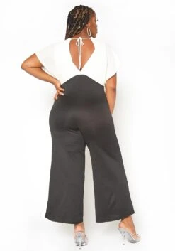 Asoph Plus Size Ribbed Knit Contrast Angel Sleeve Jumpsuit -Curve Elegance Shop 2016036 135 3