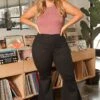 Vibrant Plus Size Classic Bell Bottom Denim Jean -Curve Elegance Shop 2016039 001 5