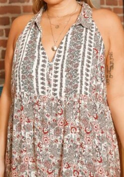 Asoph Plus Size Antique Floral Print Collar Tank Dress -Curve Elegance Shop 2016053 128 4