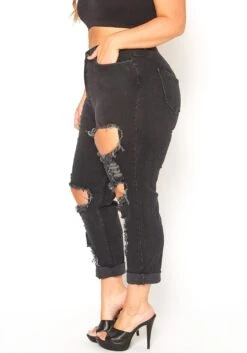 Vibrant Plus Size Distressed Raw Hem Mom Jeans -Curve Elegance Shop 2016129 001 3