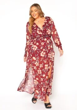 Asoph Plus Size Floral Print Chiffon Maxi Dress
