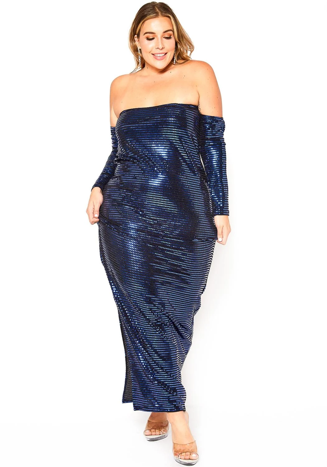Asoph Plus Size Blue Metallic Off Shoulder Maxi Dress 3 Asoph Plus Size Blue Metallic Off Shoulder Maxi Dress
