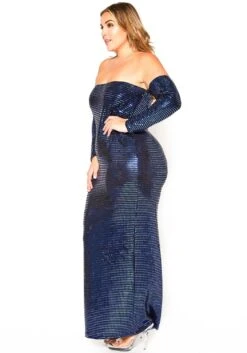 Asoph Plus Size Blue Metallic Off Shoulder Maxi Dress 10 Asoph Plus Size Blue Metallic Off Shoulder Maxi Dress -Curve Elegance Shop 2016614 117 3