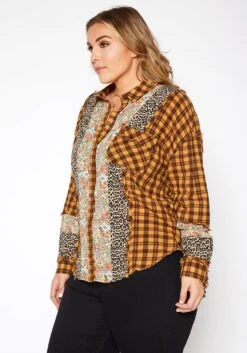 Asoph Plus Size Vintage Mood Print Button Up Collar Shirt -Curve Elegance Shop 2016728 159 2