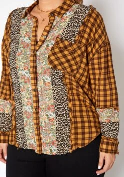 Asoph Plus Size Vintage Mood Print Button Up Collar Shirt -Curve Elegance Shop 2016728 159 4