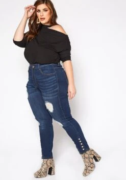 Vibrant Plus Size Button Detailed Denim Skinny Jean