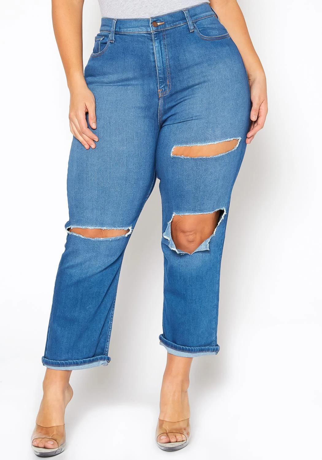 Vibrant Plus Size Distressed Vintage Denim Mom Jean 4 Vibrant Plus Size Distressed Vintage Denim Mom Jean - Image 2