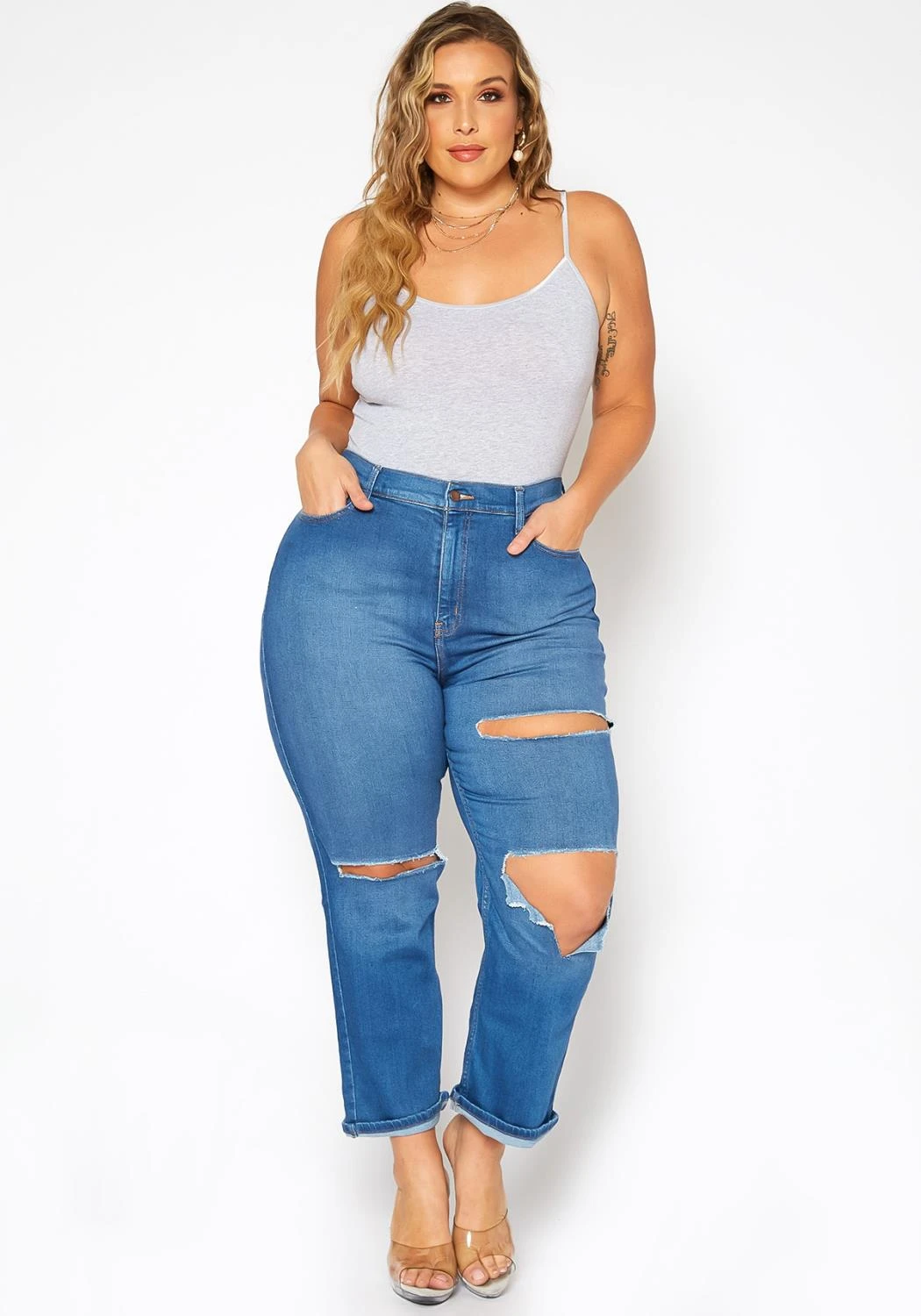 Vibrant Plus Size Distressed Vintage Denim Mom Jean 3 Vibrant Plus Size Distressed Vintage Denim Mom Jean