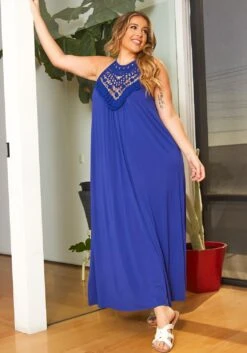 Asoph Plus Size Boho Crochet Design Maxi Flare Dress