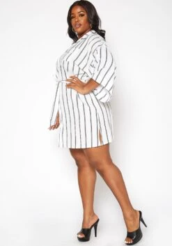 Asoph Plus Size Pin Striped Button Front Mini Dress -Curve Elegance Shop 2017009 002 1