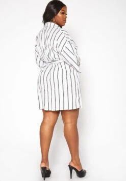 Asoph Plus Size Pin Striped Button Front Mini Dress -Curve Elegance Shop 2017009 002 2