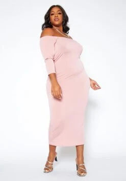 Asoph Plus Size Sincere Off Shoulder Bodycon Maxi Dress
