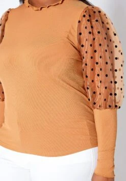 Asoph Plus Size Polka Dot Mesh Puff Sleeve Top -Curve Elegance Shop 2017148 106 0