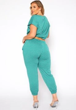 Asoph Plus Size Polka Dot Print Crop Top & Joggers Set -Curve Elegance Shop 2017179 103 3