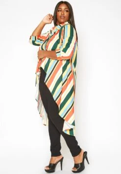 Asoph Plus Size Multi Color Striped High Low Collar Top -Curve Elegance Shop 2017211 128 1