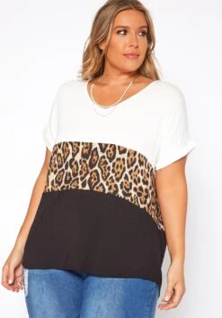 Asoph Plus Size Print Block Casual Tee Shirt
