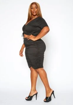 Asoph Plus Size Ruched Crop Top & Pencil Skirt Matching Set -Curve Elegance Shop 2017402 001 3