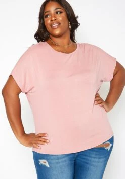 Asoph Plus Size Back Cross Hem Design Tee Shirt