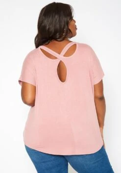 Asoph Plus Size Back Cross Hem Design Tee Shirt -Curve Elegance Shop 2017417 186 3
