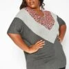 Asoph Plus Size Pink Leopard Chevron Splice Tee Shirt -Curve Elegance Shop 2017432 102 0