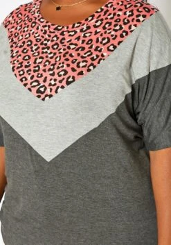 Asoph Plus Size Pink Leopard Chevron Splice Tee Shirt -Curve Elegance Shop 2017432 102 3