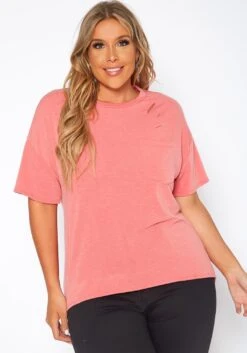 Plus Size Distressed Crew Neck Tee Shirt