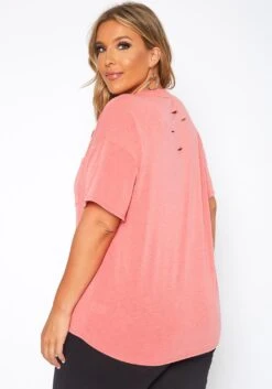 Plus Size Distressed Crew Neck Tee Shirt -Curve Elegance Shop 2017521 144 3
