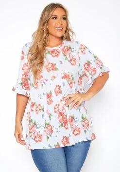Asoph Plus Size Floral Print Relaxed Fit Tee Shirt