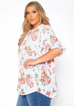 Asoph Plus Size Floral Print Relaxed Fit Tee Shirt -Curve Elegance Shop 2017522 278 2
