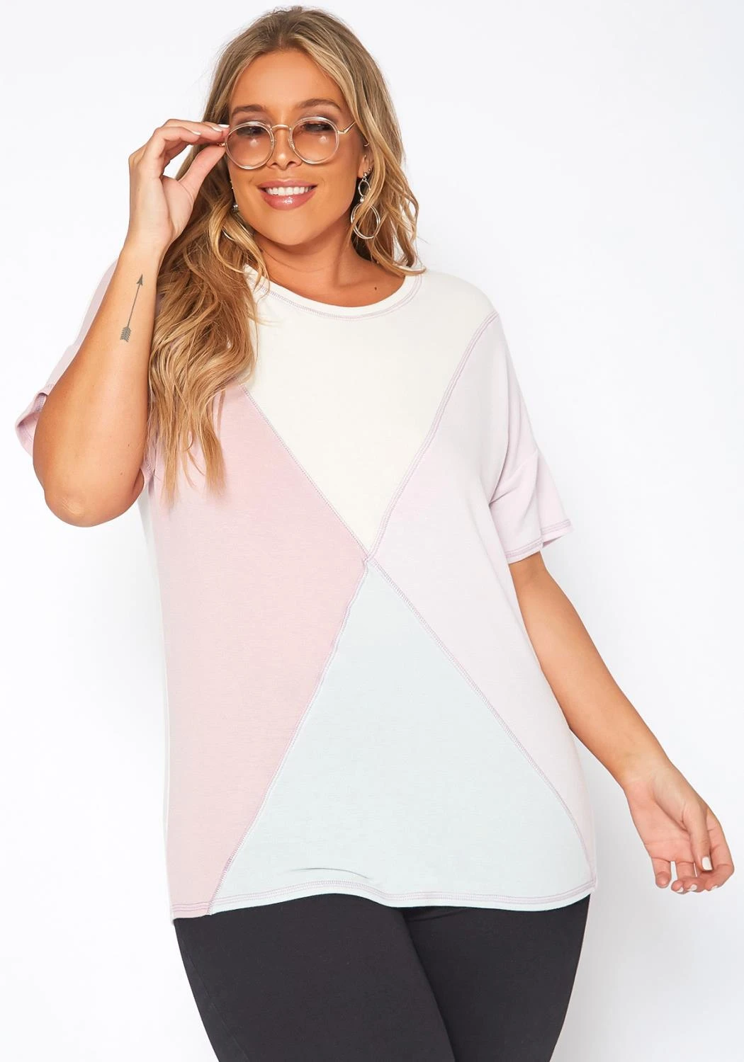 Asoph Plus Size Color Block Crew Neck Tee Shirt 4 Asoph Plus Size Color Block Crew Neck Tee Shirt - Image 2