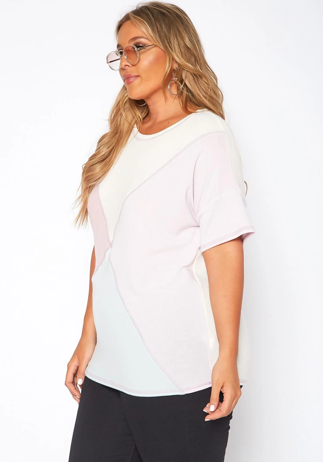 Asoph Plus Size Color Block Crew Neck Tee Shirt 5 Asoph Plus Size Color Block Crew Neck Tee Shirt - Image 3