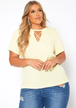 Asoph Plus Size Waffle Knit Crew Neck Tee Shirt -Curve Elegance Shop 2017587 105 1