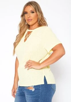 Asoph Plus Size Waffle Knit Crew Neck Tee Shirt -Curve Elegance Shop 2017587 105 2