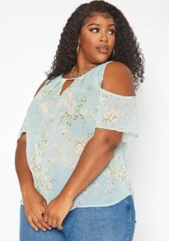 Asoph Plus Size Floral Print Cold Shoulder Top -Curve Elegance Shop 2017619 003 0