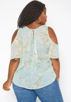 Asoph Plus Size Floral Print Cold Shoulder Top -Curve Elegance Shop 2017619 003 3