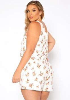 Asoph Plus Size Floral Print Sleeveless Romper -Curve Elegance Shop 2017663 952 3