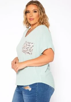Asoph Plus Size Leopard Pocket Hem V Neck Shirt -Curve Elegance Shop 2017664 179 2