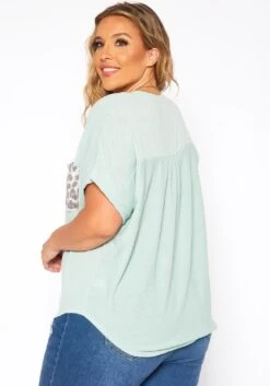 Asoph Plus Size Leopard Pocket Hem V Neck Shirt -Curve Elegance Shop 2017664 179 3