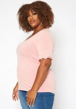 Asoph Plus Size Ruffle Trim V Neck Tee Shirt -Curve Elegance Shop 2017777 162 2