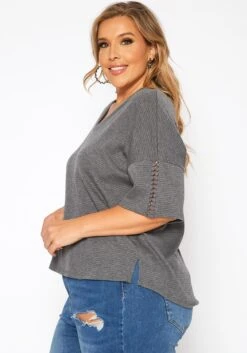 Asoph Plus Size Comfy Knit V Neck Tee Shirt -Curve Elegance Shop 2017802 108 2