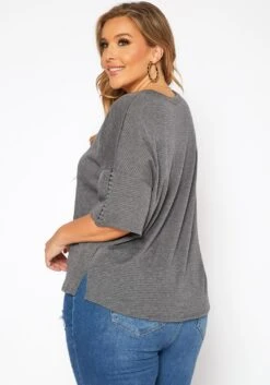 Asoph Plus Size Comfy Knit V Neck Tee Shirt -Curve Elegance Shop 2017802 108 3