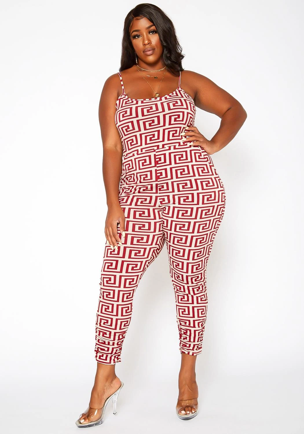 Asoph Plus Size Greek Key Print Cami Jumpsuit 4 Asoph Plus Size Greek Key Print Cami Jumpsuit - Image 2