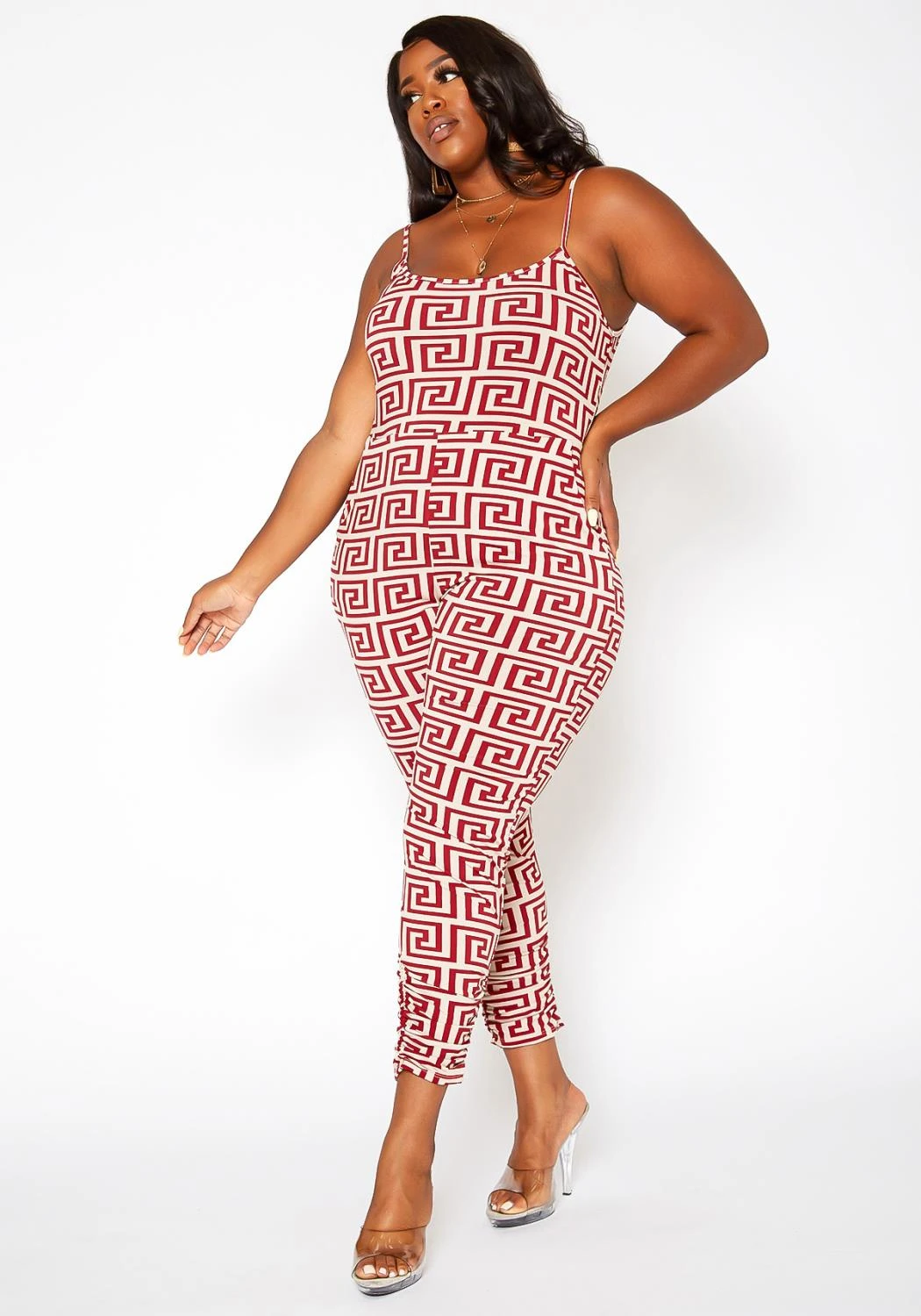 Asoph Plus Size Greek Key Print Cami Jumpsuit 3 Asoph Plus Size Greek Key Print Cami Jumpsuit