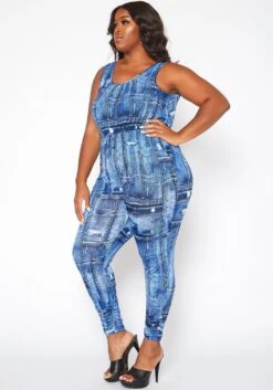 Asoph Plus Size Denim Print Bodycon Jumpsuit -Curve Elegance Shop 2017919 290 1