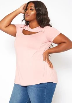 Asoph Plus Size Cut Out Front Tee Shirt -Curve Elegance Shop 2017920 119 2