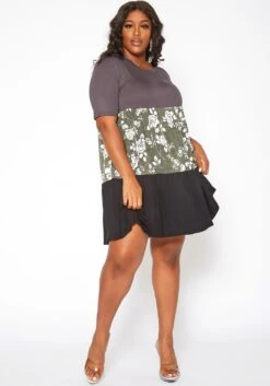 Asoph Plus Size Rose Floral Color Block Mini Dress -Curve Elegance Shop 2017928 125 0