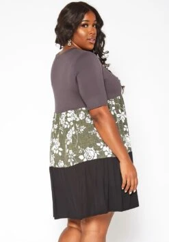 Asoph Plus Size Rose Floral Color Block Mini Dress -Curve Elegance Shop 2017928 125 3