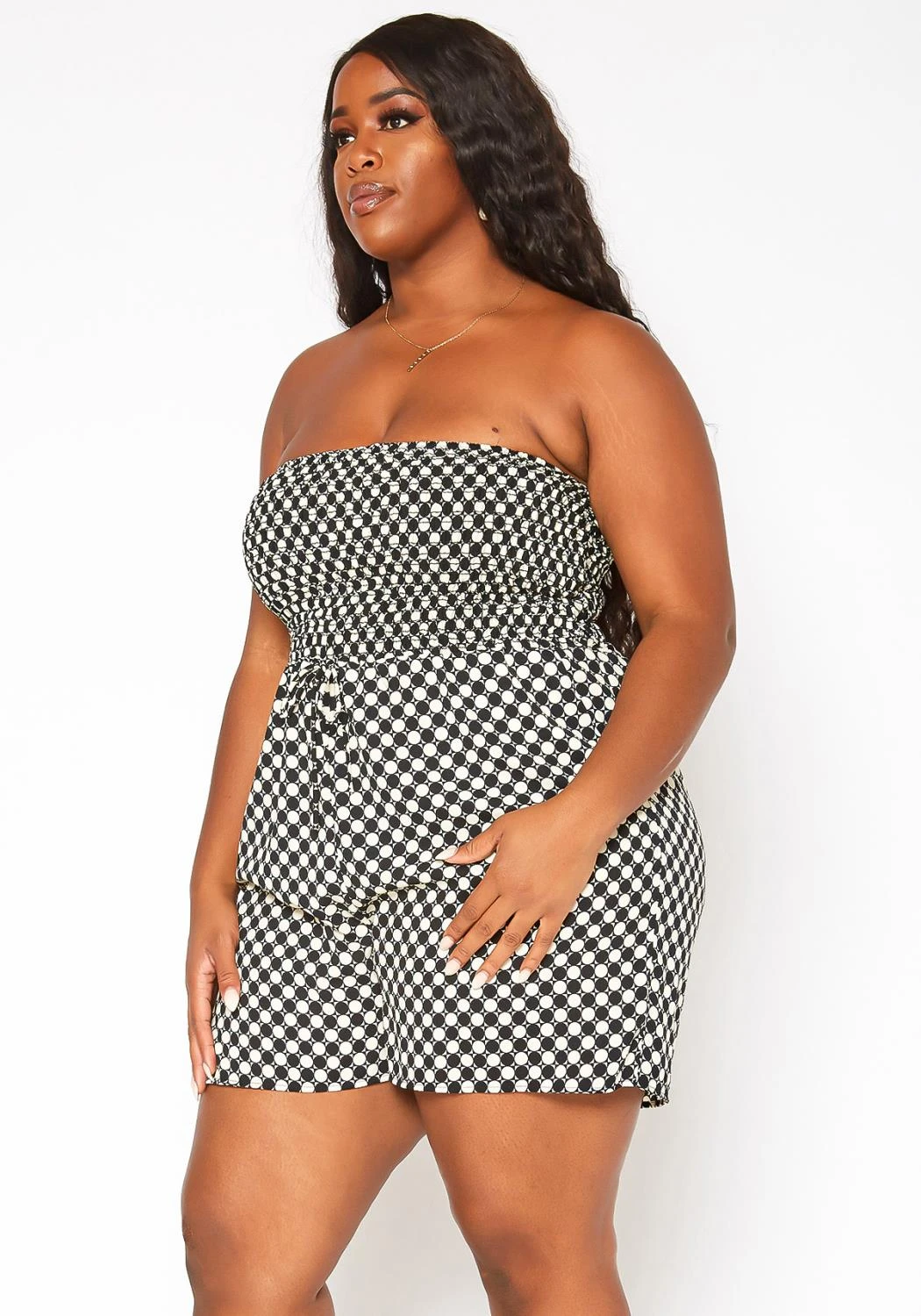 Asoph Plus Size Checker Dotted Print Tube Romper 5 Asoph Plus Size Checker Dotted Print Tube Romper - Image 3
