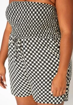 Asoph Plus Size Checker Dotted Print Tube Romper 11 Asoph Plus Size Checker Dotted Print Tube Romper -Curve Elegance Shop 2018033 001 4